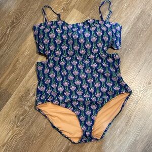 J. Crew Women’s One Piece Swimsuit in Blue & Purple Floral Print, XXL